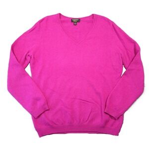 Charter Club Cashmere Sweater Womens L Fuchsia V-Neck Soft Knit Cozy Minimalist